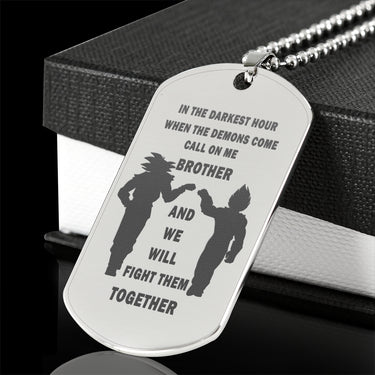 Engraved Dog Tag Stainless To My Brother Necklace For Men -Dragon Ball Z- Goku Vegeta Necklace Pendant - Gift Ideas for Brother, Luxury Military Necklace 24
